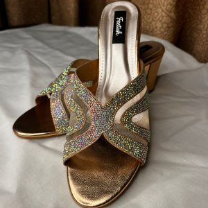 golden heels with mirror work