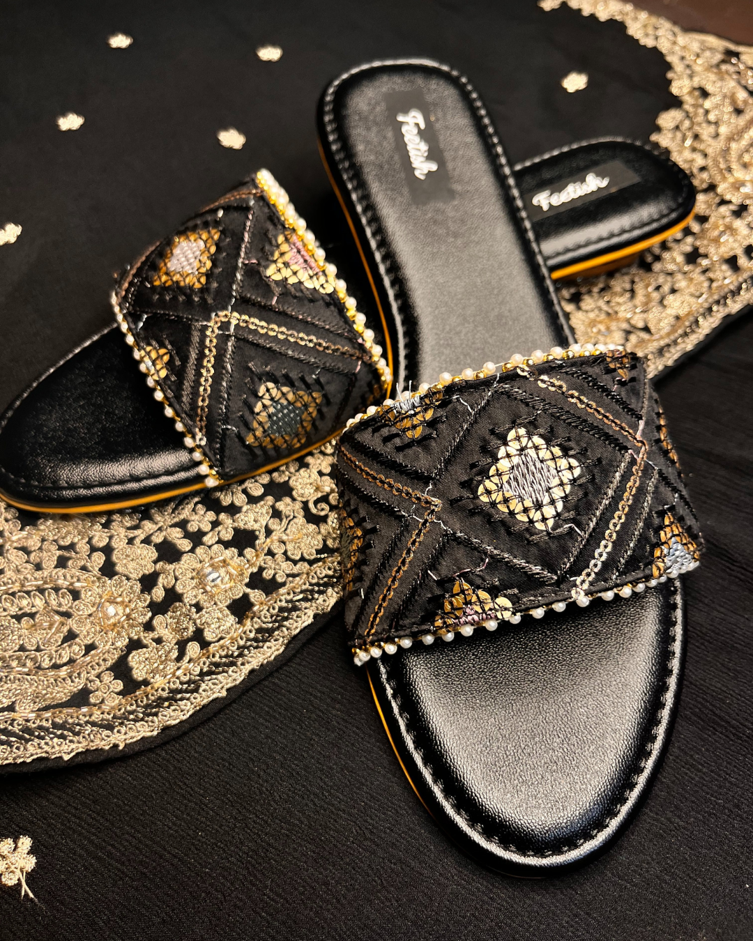 black pearls with golden heel