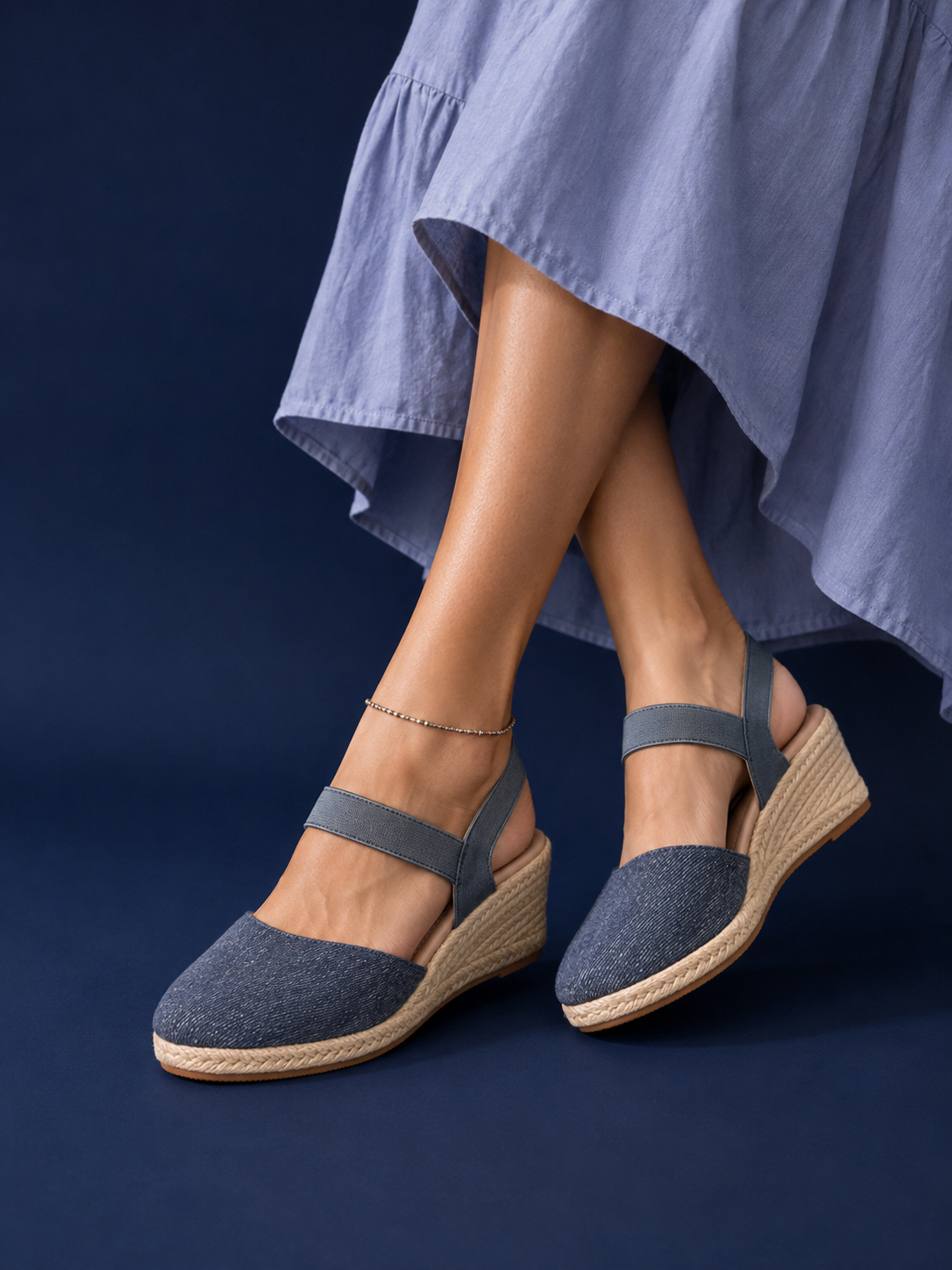 Blue Denim With Jute Wedges Imported - Image 3