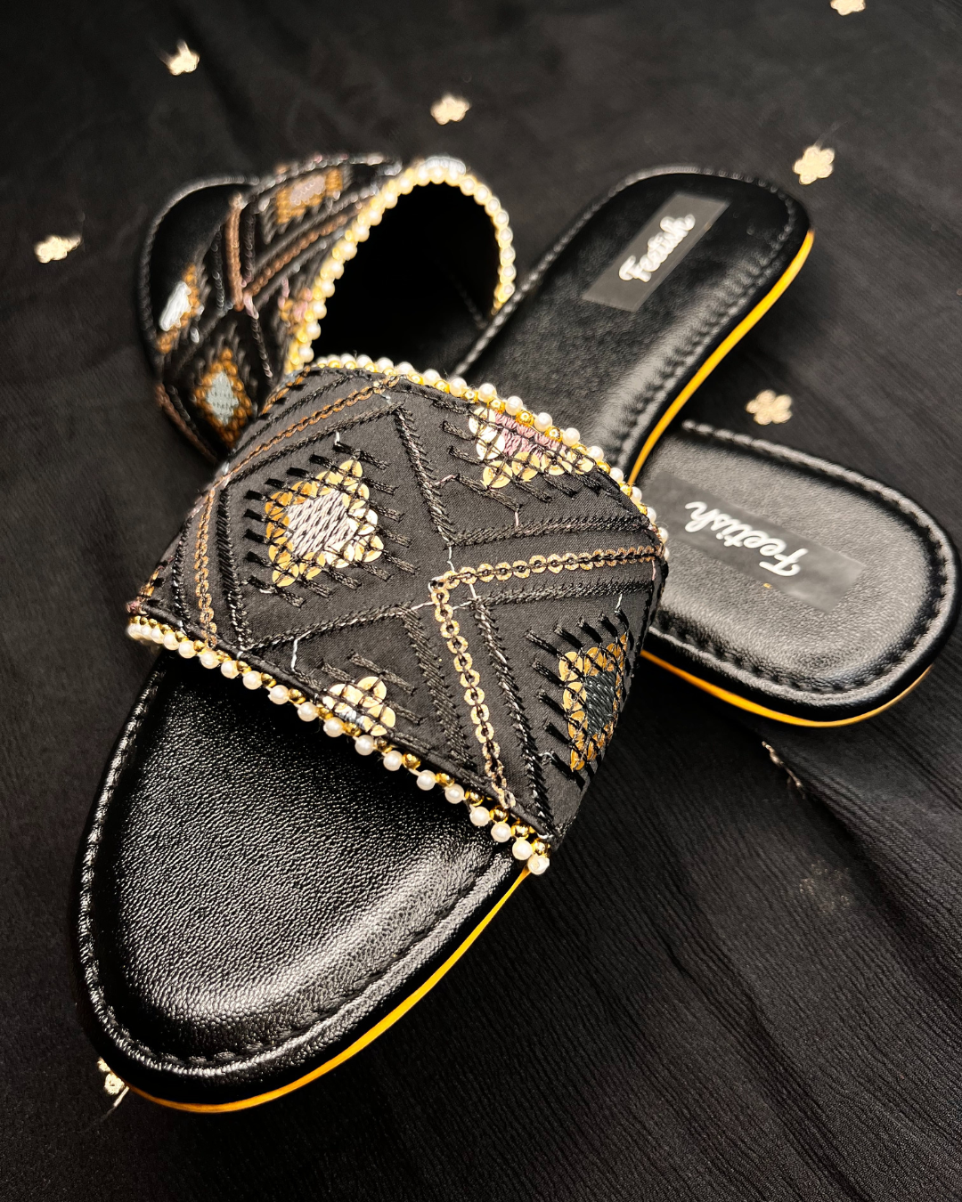 black pearls with golden heel