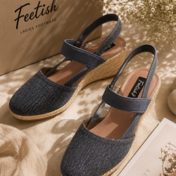 Blue Denim With Jute Wedges Imported