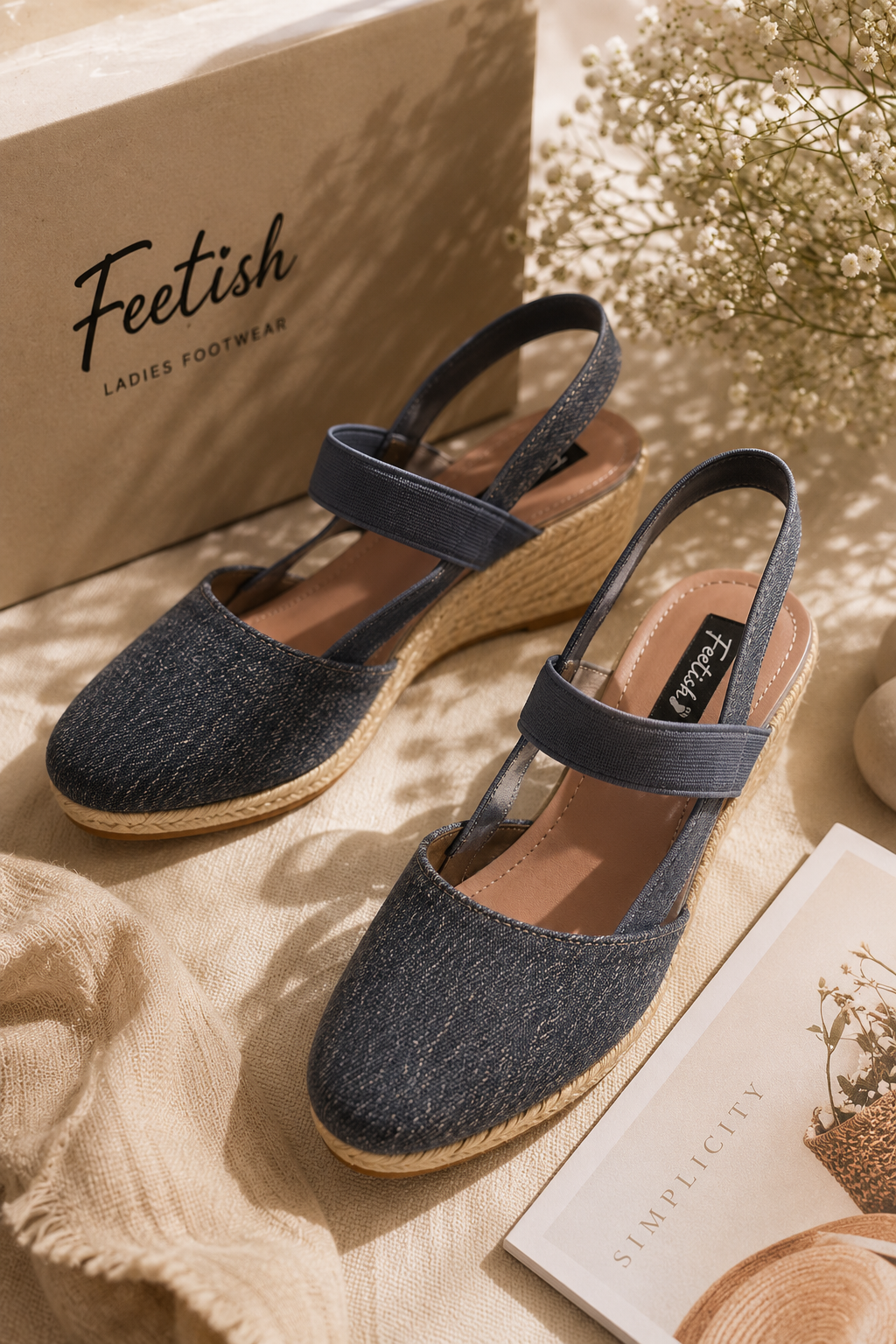 Blue Denim With Jute Wedges Imported