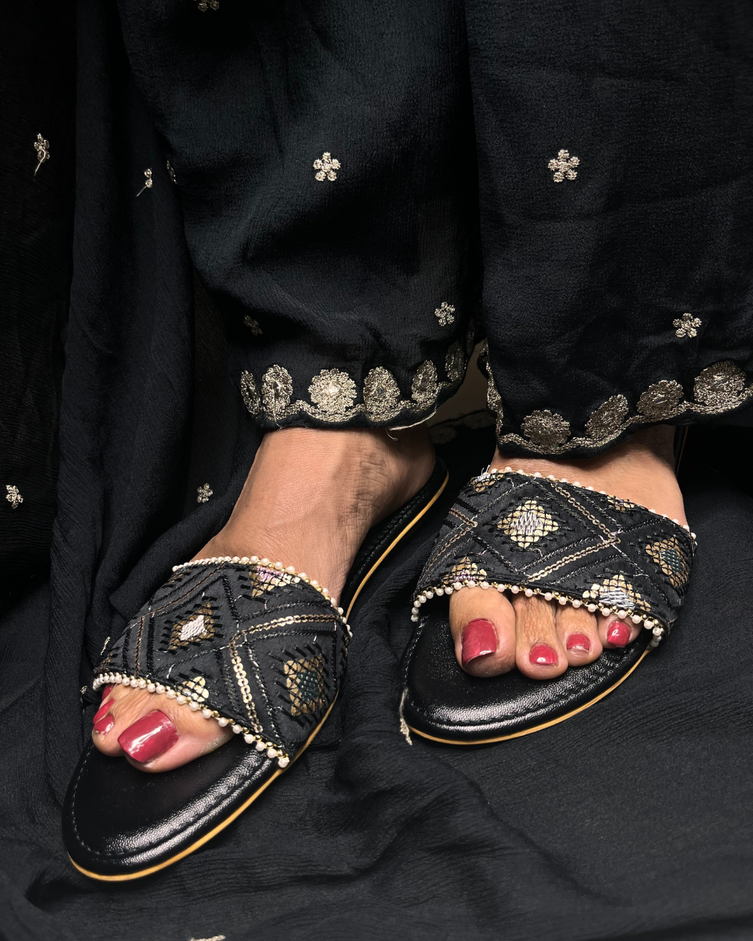 black pearls with golden heel
