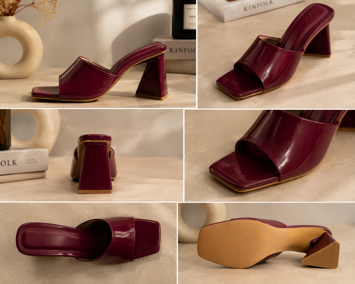 Cherry Colour With Triangle Shape Heel - Image 3