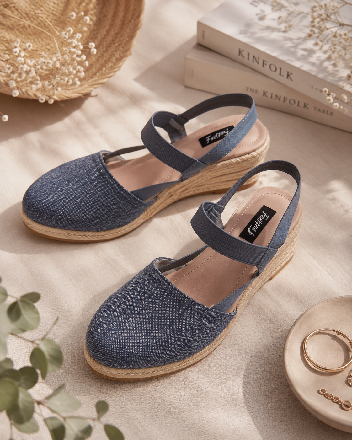 Blue Denim With Jute Wedges Imported - Image 2